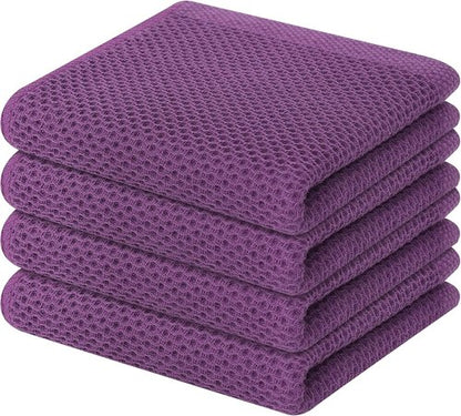 Homaxy 100% Cotton Waffle Weave Dish Towels - Ultra Soft & Absorbent, Quick Drying | 13 x 28 Inches, 4-Pack, Purple