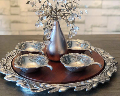 Arthur Court Sand-Cast Aluminum, Set of 4 Olive Pattern Sauce Bowls 4 inch Diameter