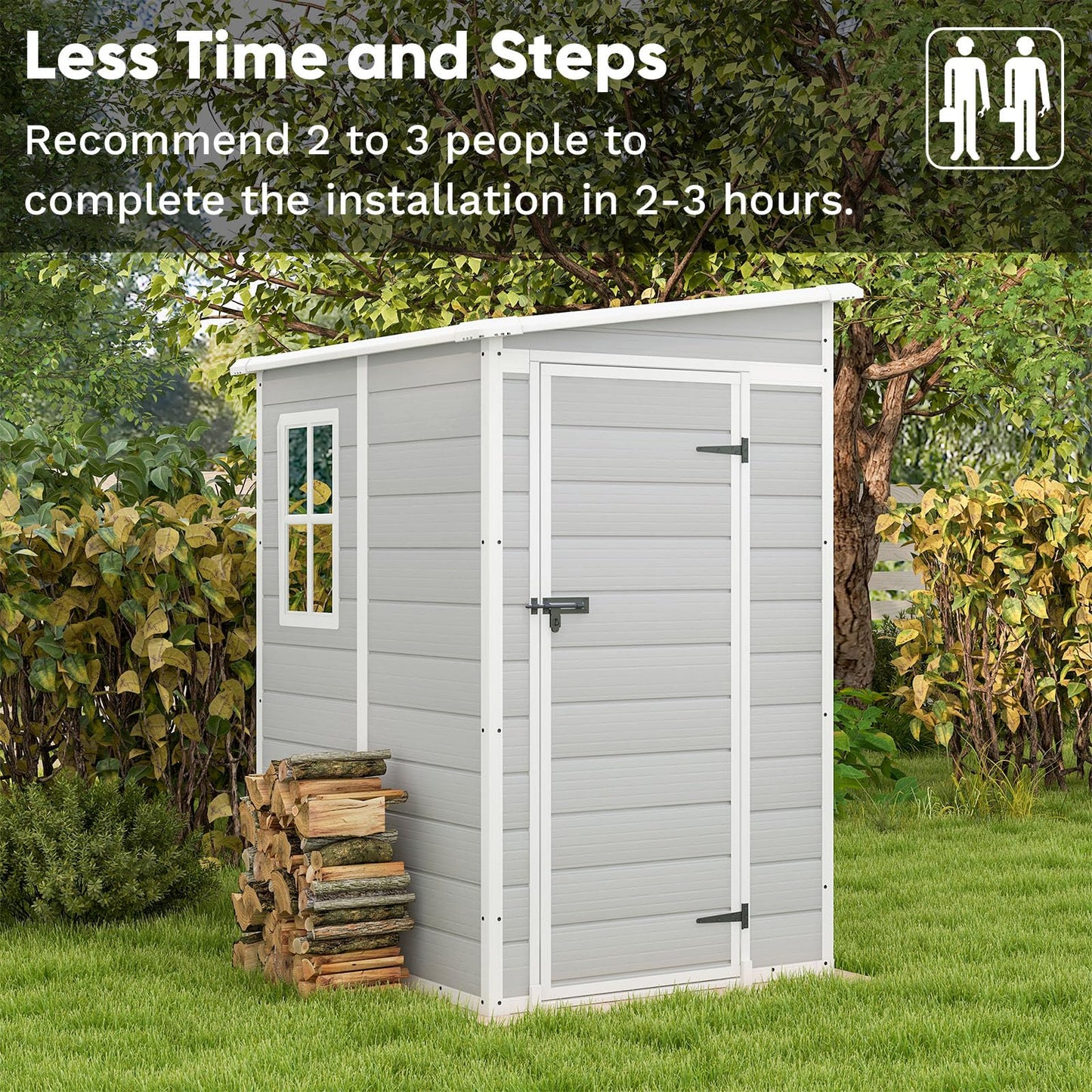 Patiowell 5x4 FT Outdoor Storage Shed with Floor, Resin Outside Storage Shed with Floor & Lockable & Window Door for Patio Furniture, Garden Tools and Bicycle, Light Gray