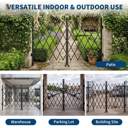 12.5FT Metal Expandable Mobile Barricade,Industrial Folding Security Gate Driveway Gate, Retractable Retractable Gate Outdoor,Folding Safety Barricade with Casters