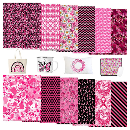 Tintnut Black Pink Ribbon Sublimation Ink Transfer Sheets - 12 Sheets 12"x10"Pink Ribbon Pattern Sublimation Transfer Paper Bundle for DIY Mugs, Tumblers, Key Chain, T-Shirts