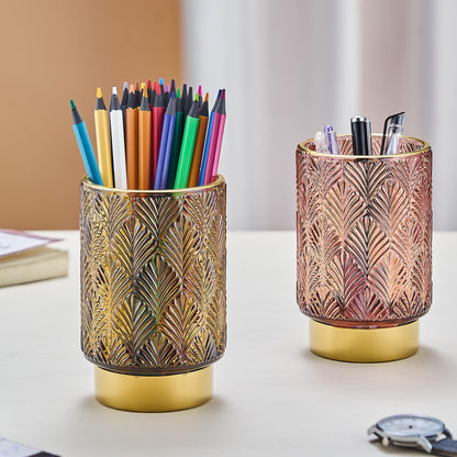 LEICURACE Makeup Brush Holder Organizer,Toothbrush Holders,Desk Pen Pencil Holder,Multifunctional Vintage Glass Brush Cup（A42-4-US）