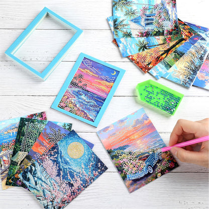 Saillong 24 Pcs Small Diamond Painting Kits Set Mini Diamond Art Set for Beginners, Full Paint Art 1-Hour Painting for Home Decor Desktop, 5.12x3.94 Inches(Landscape)