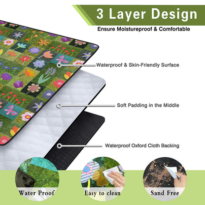 Supfitness Extra Large Picnic Blankets Waterproof Foldable (60 "x 80") Beach Blanket Waterproof Sandproof,3-Layer Thicking Mat Outdoor Packable Camping Blanket