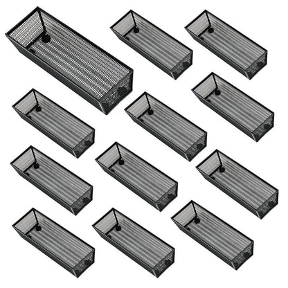 Neudeco Silverware Organizer,Mesh Drawer Organizer for Kitchen，Metal Utensil Organizer for Flatware, Knives, Spoons,Cosmetic (Black 9 * 3 * 2 inch Pack12)