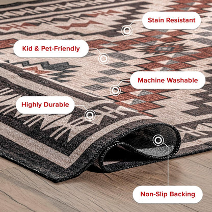 nuLOOM Leighton Machine Washable Southwestern Medallion Accent Rug, Ultra Thin, 2x3, Beige for Indoor Use