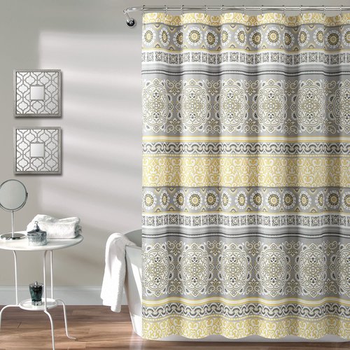 Lush Decor Nesco Stripe Shower Curtain Single 72" W x 72" L Yellow & Gray - Fabric Shower Curtains for Bathroom - Yellow Bathroom Curtain - Boho Decor