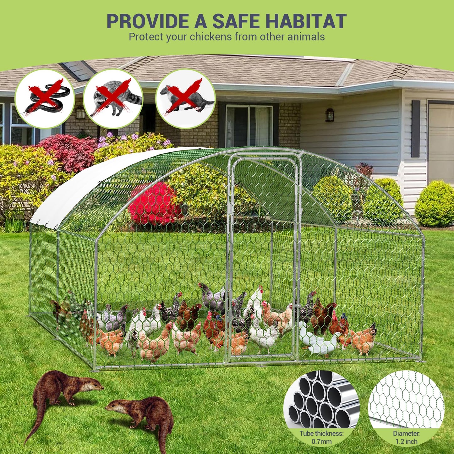 9.8'x13.1'x6.5' Large Metal Chicken Coop Walk-in Poultry Cage, Outdoor with Waterproof Anti-UV Cover & Galvanized Frame, Chicken Run for Backyard Farm, Ducks, Rabbits