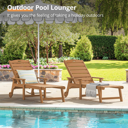 LUE BONA Outdoor Chaise Lounge Chairs Set of 2, HDPS Chaise Lounger, 5 Positions Adjustable Lounge Chairs, Pool Lounge Chair with Wheels for Poolside, Patio, Restaurant, 3 Year Warranty, Teak Color