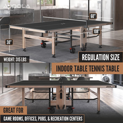 JOOLA Madeira Indoor Table Tennis Table - Wood & Steel Contemporary Design - Regulation Size High-End Ping Pong Table with Built in Racket & Ball Holders - Tournament Level Permanent Ping Pong Net