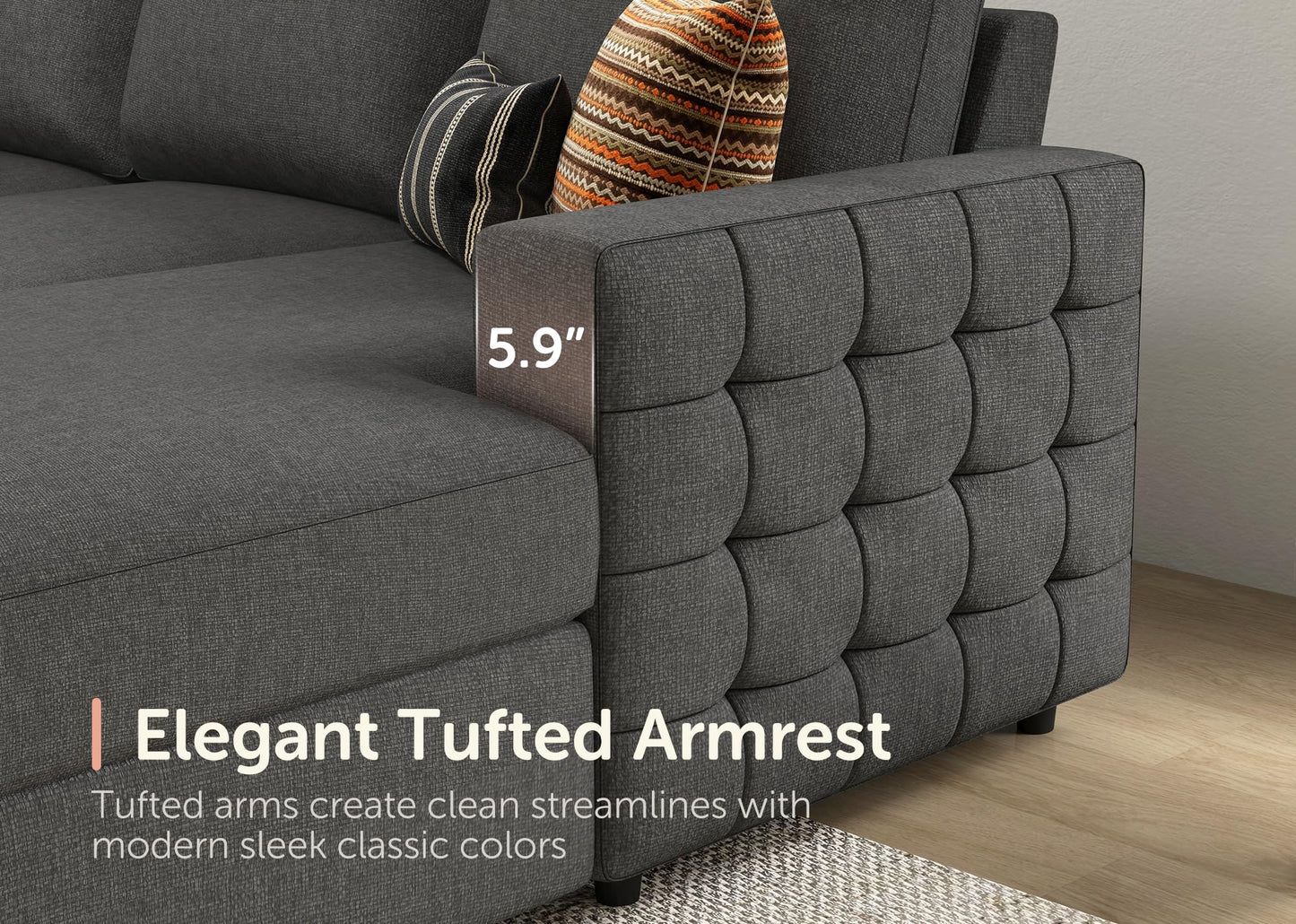 HONBAY Sectional Sleeper Sofa with Pull Out Bed U-Shape Sectional Couch Sleeper Bed with Storage Chaise 6 Seater Sleeper Sectional Sofa, Light Grey