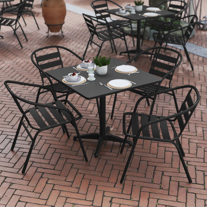 Flash Furniture TLH-ALUM-32SQ-017BK4-GG Lila 31.5'' Square Aluminum Indoor-Outdoor Table Set with 4 Slat Back Chairs, Black