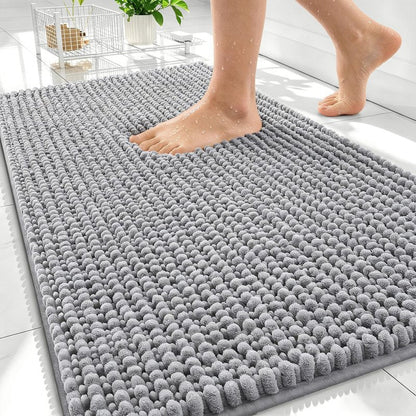 OLANLY Thick Bathroom Rugs 30x20, Extra Soft Absorbent Chenille Bath Rugs, Rubber Backing, Machine Wash Dry, Bath Mats for Bathroom Floor, Tub and Shower, Home Decor Accessories, Grey