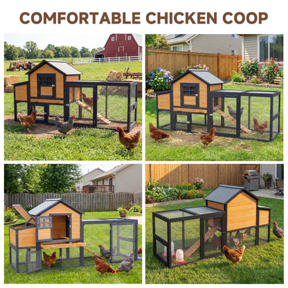 WHEGETED Large Chicken Coop Outdoor Durable Duck House Poultry Pet Hutch & 2 Wood Eggs Run Cage Nesting Box Waterproof Asphalt Roof Ramp Removable Tray Wire Fence for Backyard Small Animal 79" Orange