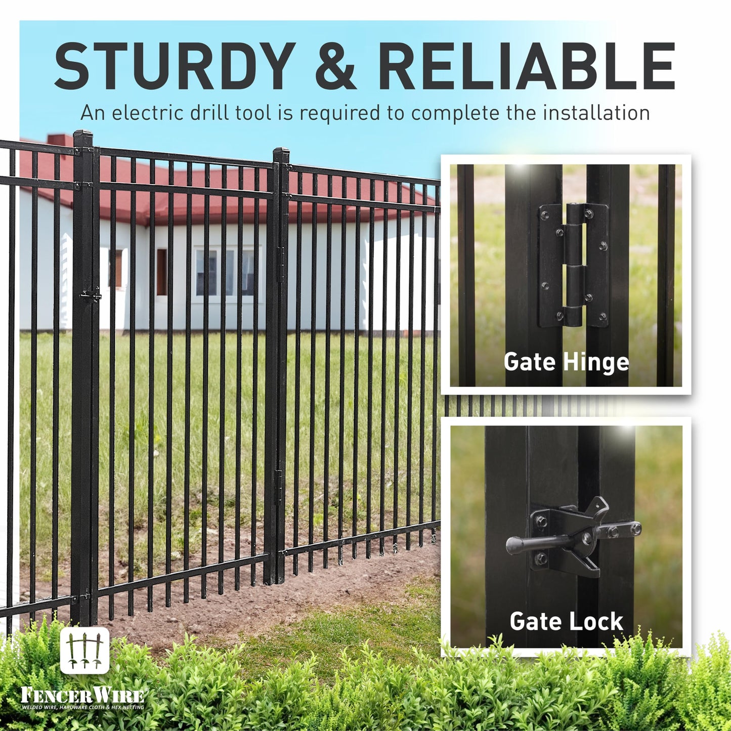 Fencer Wire Heavy Duty Arched Decorative Fence Gate, 6FT Height x 4FT Width Outdoor Fence Gate, Outdoor Anti-Rust Metal Steel Gate for Fencing Barrier, Garden Gate with Gate Lock