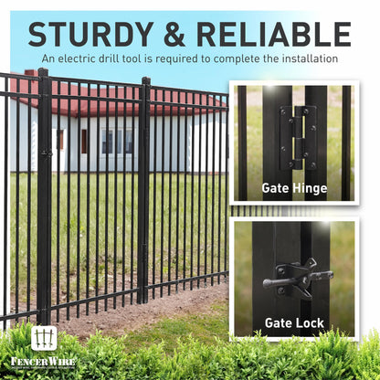 Fencer Wire Heavy Duty Arched Decorative Fence Gate, 5FT Height x 4FT Width Outdoor Fence Gate, Outdoor Anti-Rust Metal Steel Gate for Fencing Barrier, Garden Gate with Gate Lock