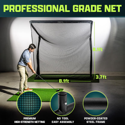 GoSports 8 x 8 ft Elite Golf Net with LoftGuard Canopy and Steel Frame - Indoor & Outdoor Practice Golf Hitting Net