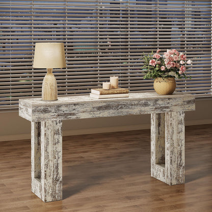 Tribesigns 63-Inch Long Console Table, Wooden Rectangular Sofa Table Behind The Couch, Farmhouse Entryway Table for Entrance, Hallway, Living Room (Distressed White)