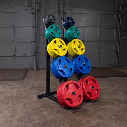 Body-Solid (GWT76) High Capacity Olympic Plate Rack - Modular Bumper & Traditional Weight Storage, Durable Steel Weight Horns, Space-Saving Wall Rest Design