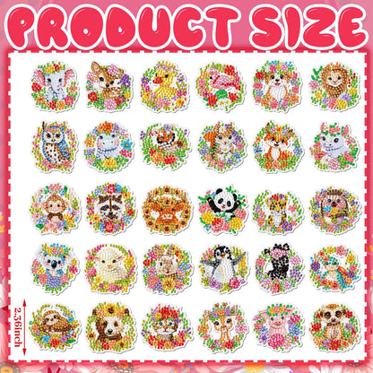 Xuhal 30 Pcs Spring Animal Diamond Painting Magnet Flower Animal Diamond Art Magnet Kits for Adults Floral Wreath Elephant Refrigerator Magnetic Sticker 5D Rhinestone Fridge Sticker for DIY Craft Gift
