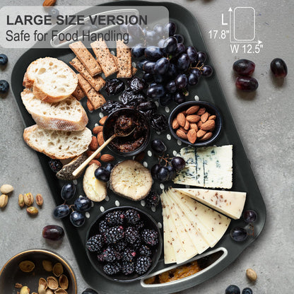 Large Anti-Slip Serving Tray with Handles, Dual Rubber Grippy Lap Food Trays for Eating, Dinning, Breakfast, on Couch/TV, Black & White - Set of 2