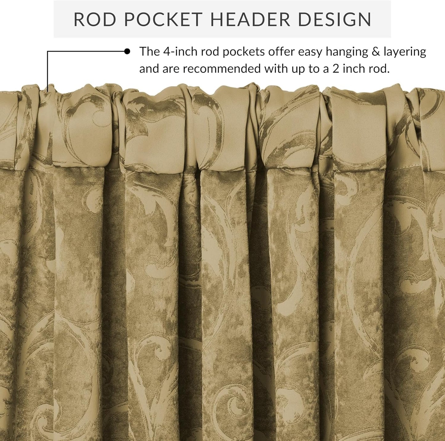 Elrene Home Fashions Mia Jacquard Scroll Blackout Valance - 52" x 19", Gold