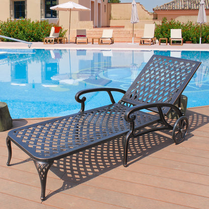 Villeston Chaise Lounges Outdoor - Lounge Chairs for Outside Pool Tanning Chair Adjustable Patio Reclining Cast Aluminum for Beach Yard, Antique Bronze
