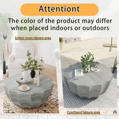 GDFStudio 35.43" Modern Indoor Outdoor Coffee Table, Waterproof Cement Round Table, MgO Concrete Circle Side Table, Creative Small Table for Patio Backyard Living Room, Fully Assembled, Marble+White