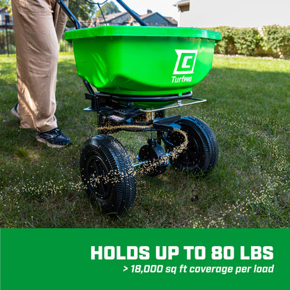 Chapin 89200A Spreader, Lawn and Garden, 80Lbs, All Season, TurfPro, Broadcast, Push, Walk Behind, 12" Tires, Weather-Proof, Poly Hopper, Pull-Bar Lever with 30 Setting Gate, Fertilizer and Seeds