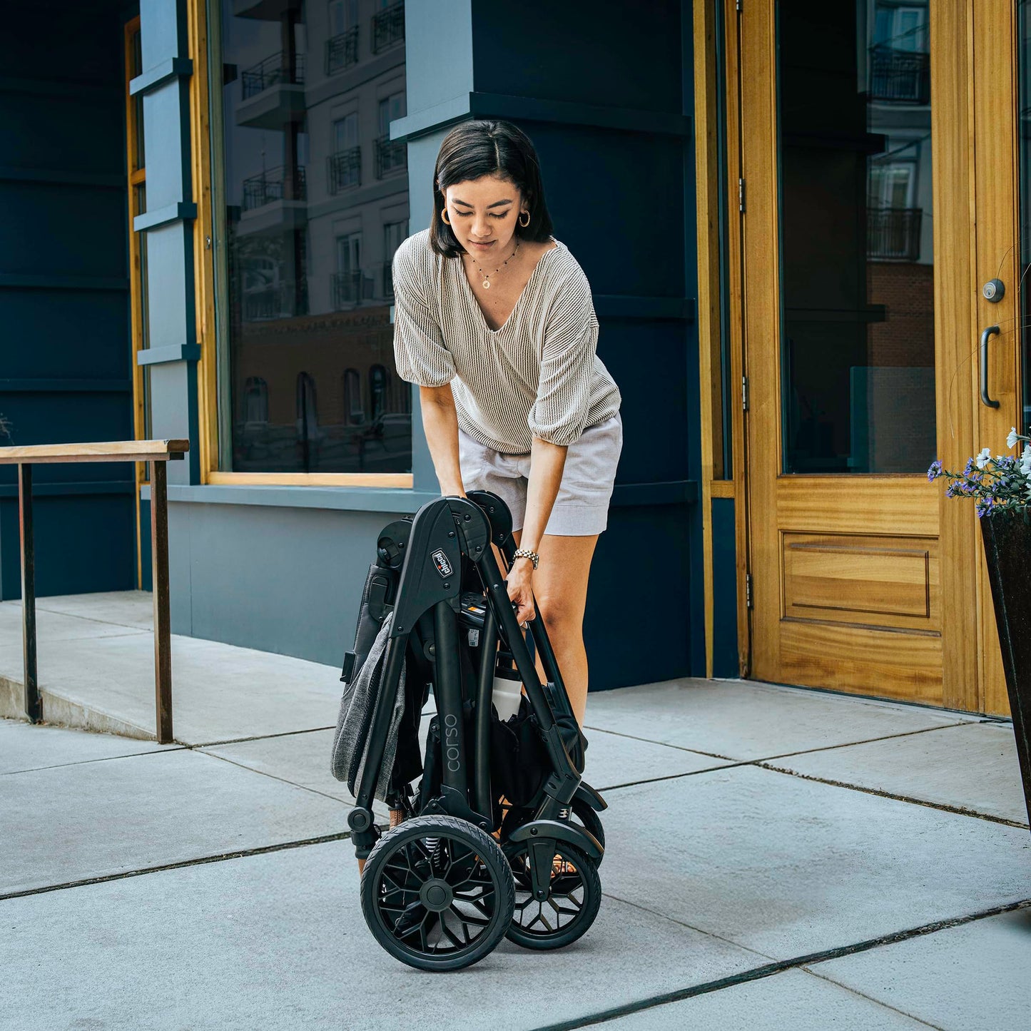 Chicco Corso Primo Modular Quick-Fold Stroller with Infant Car Seat Adapter, for Newborns and Toddlers, Summit/Grey