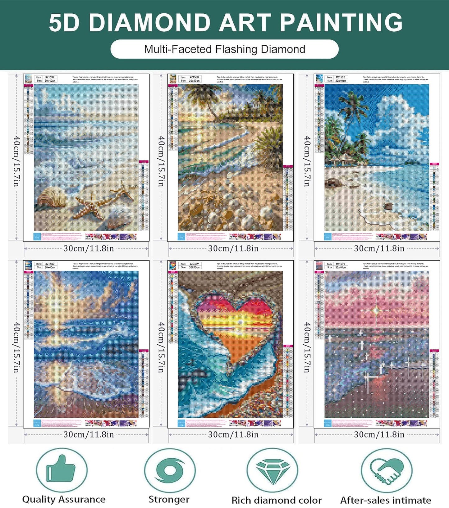 mrpwnle 6 Pack Diamond Art Kits for Adults, Landscape Diamond Painting Kits for Adults, 5D DIY Round Full Drill Gem Art Diamonds Dots Crafts, Home Decor Gift 12x16in (Beach, Sunset, Sunny)