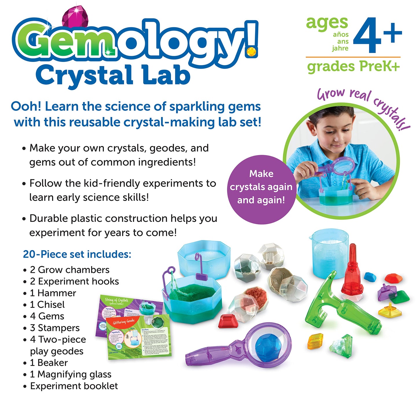 Learning Resources Gemology! Crystal Lab - 20 Pieces, Ages 4+ STEM Toys, Early Science, Science Kit for Kids, Fun Gifts for Kids