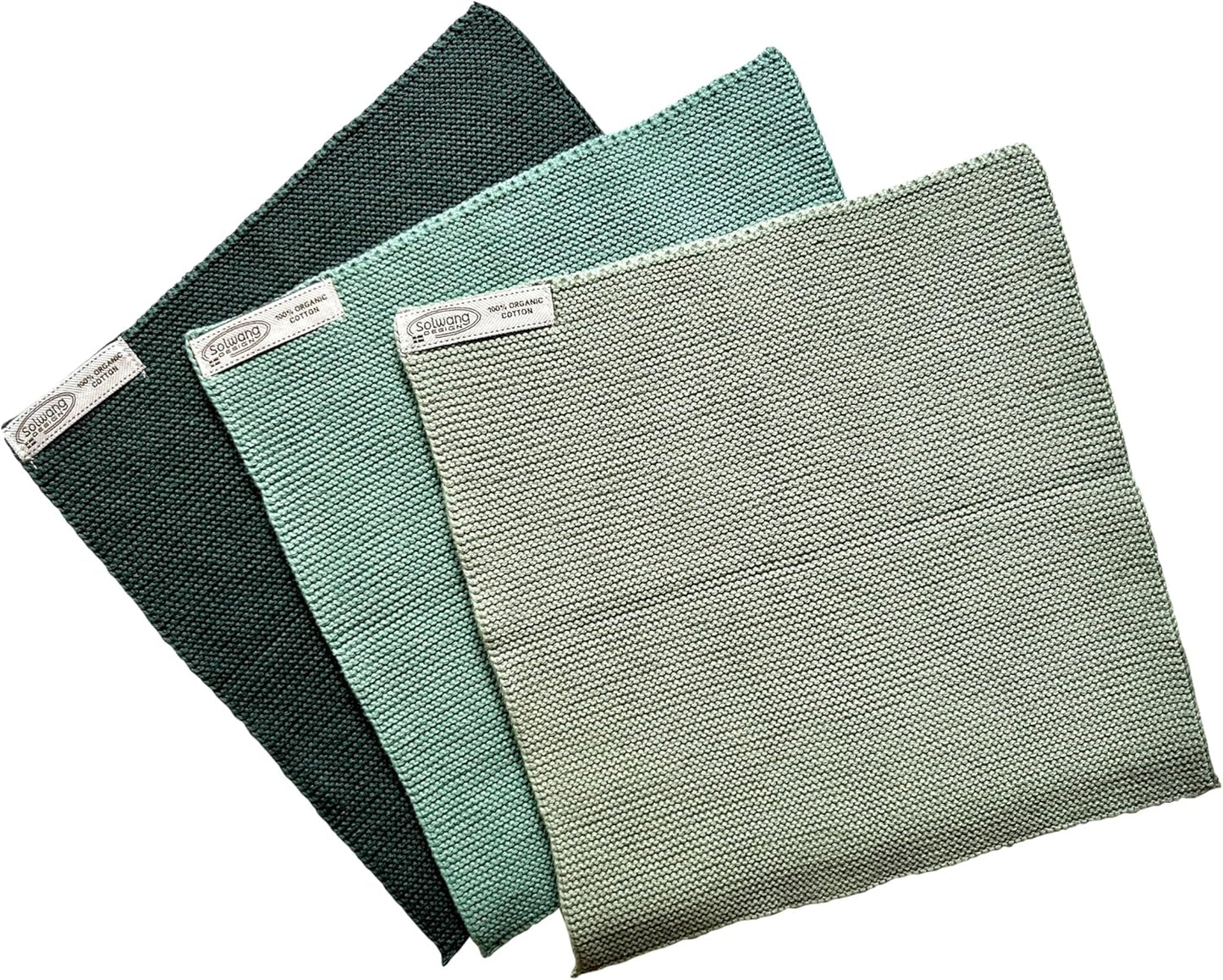 3-Piece Danish Cotton Dishcloths, 100% Certified Organic Cotton Made in India (Rustic Green Organic Combi)