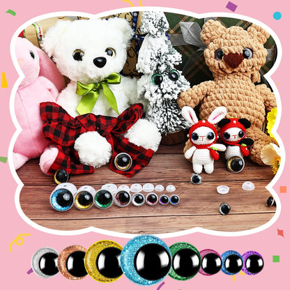 160PCS Large Safety Eyes for Amigurumi 3D Glitter Crochet Doll with Washers for DIY Puppets Bear Crafts Animals Amigurumi Making Supplies(12-18mm)