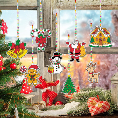 Nlicrst 32 Sets Christmas Suncatchers Ornaments Decorations DIY Window Paint Art Christmas Craft Kits DIY Santa Snowman Sun Catchers for Xmas Activities Art Project