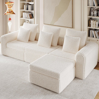 Feonase Modular Sectional Sofa, Cloud Sectional Couch with Deep Seat, 106.3'Modern Modular L Shape Sofa Couch with Chaise, Upholstered Boneless Couches for Living Room Bedroom, Beige
