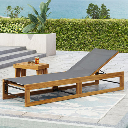 Christopher Knight Home Tristz Patio Chaise Lounge Chair Outdoor, Acacia Wood Sunbathing Pool Lounger with Breathable Mesh Seat, Adjustable Backrest Reclining Chair, Single Lounger, Dark Grey