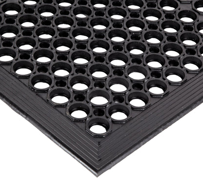 NoTrax Sanitop® 3' x 10' Lightweight Restaurant Rubber Floor Mat with Drainage Holes and Beveled Edges, Anti-Slip Mats, Black, 562S0310BL