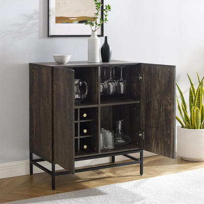 Crosley Furniture Jacobsen Bar Cabinet with Storage Shelves and Wine Rack, Brown Ash/Matte Black