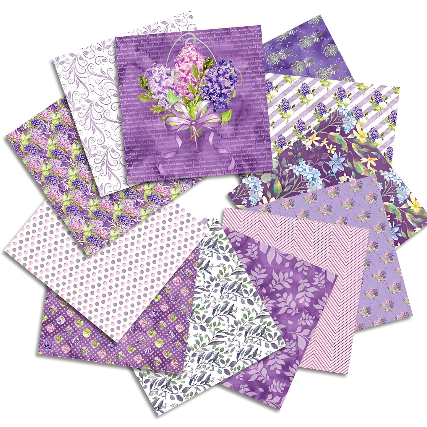 VIVIQUEN 24 Pack Purple Floral Scrapbook Paper, 12-inches Garden Flower Botanical Single-Sided Specialty Craft Paper Folded Flat for DIY Background Card Art Photo Album Decor