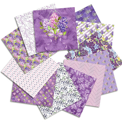 VIVIQUEN 24 Pack Purple Floral Scrapbook Paper, 12-inches Garden Flower Botanical Single-Sided Specialty Craft Paper Folded Flat for DIY Background Card Art Photo Album Decor