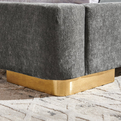 KEIKI King Size Platform Bed Frame Modern Upholstered with Curved Headboard, Chenille Fabric and Electroplated Metal Legs, No Box Spring Needed, Flexible DIY Side Space Design, Dark Gray