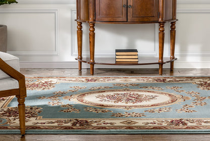 Well Woven Timeless Collection Le Petit Palais Light Blue 8x10 Luxurious Traditional French Medallion Oriental Area Rug Perfect for Living Room Bedroom or Dining Room Easy-to-Clean Durable Design