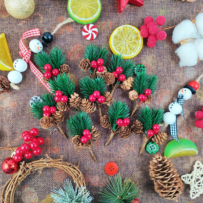 GXXMEI 30PCS Christmas Floral Picks, Pine Cone Holly Berry Stems for Crafts, Artificial Christmas Picks and Sprays, Red Berry Branches Greenery for Christmas Home Decor, Garland, Wreath