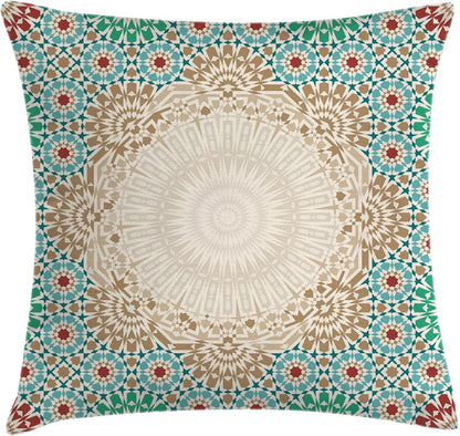 16" 16", Ambesonne Moroccan Throw Pillow Cushion Cover, Ottoman Mosaic Art Pattern Oriental Floral Forms Antique Scroll
