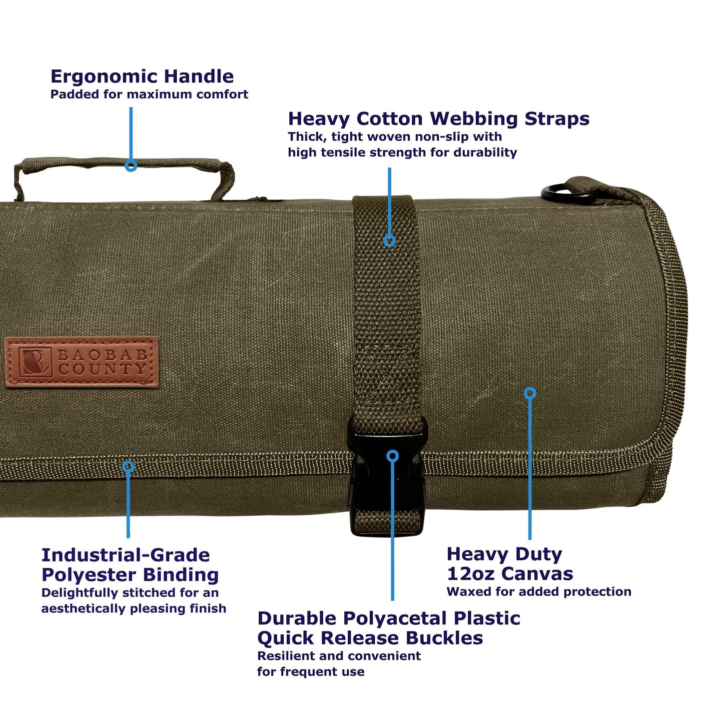 Baobab County Chef Knife Roll Bag – 12oz Water-Resistant Waxed Canvas – Heavy-Duty Portable Knife Case with 11 Slots for Cleavers, Carving Knives & Chef Tools – Bonus Oven Mitts Included (Army Green)