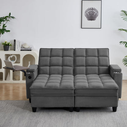 Eafurn Double Chaise Lounge Recliner with Storage, 71" Modern Sleeper Loveseat Sofa Couch with 6-Position Adjustable Split Backrest, Cup Holders and Swivel Tray Table for Living Room