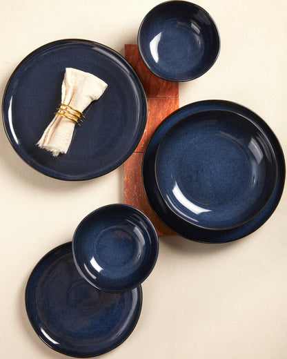 Pokini Extra Large Dinnerware Set for 12, 36 Pieces Ceramic Plates and Bowls Set, Kitchen Dish Set, Microwave & Dishwasher Safe Dishware, Ocean-Inspired Stoneware for Big Gatherings, Starry Blue