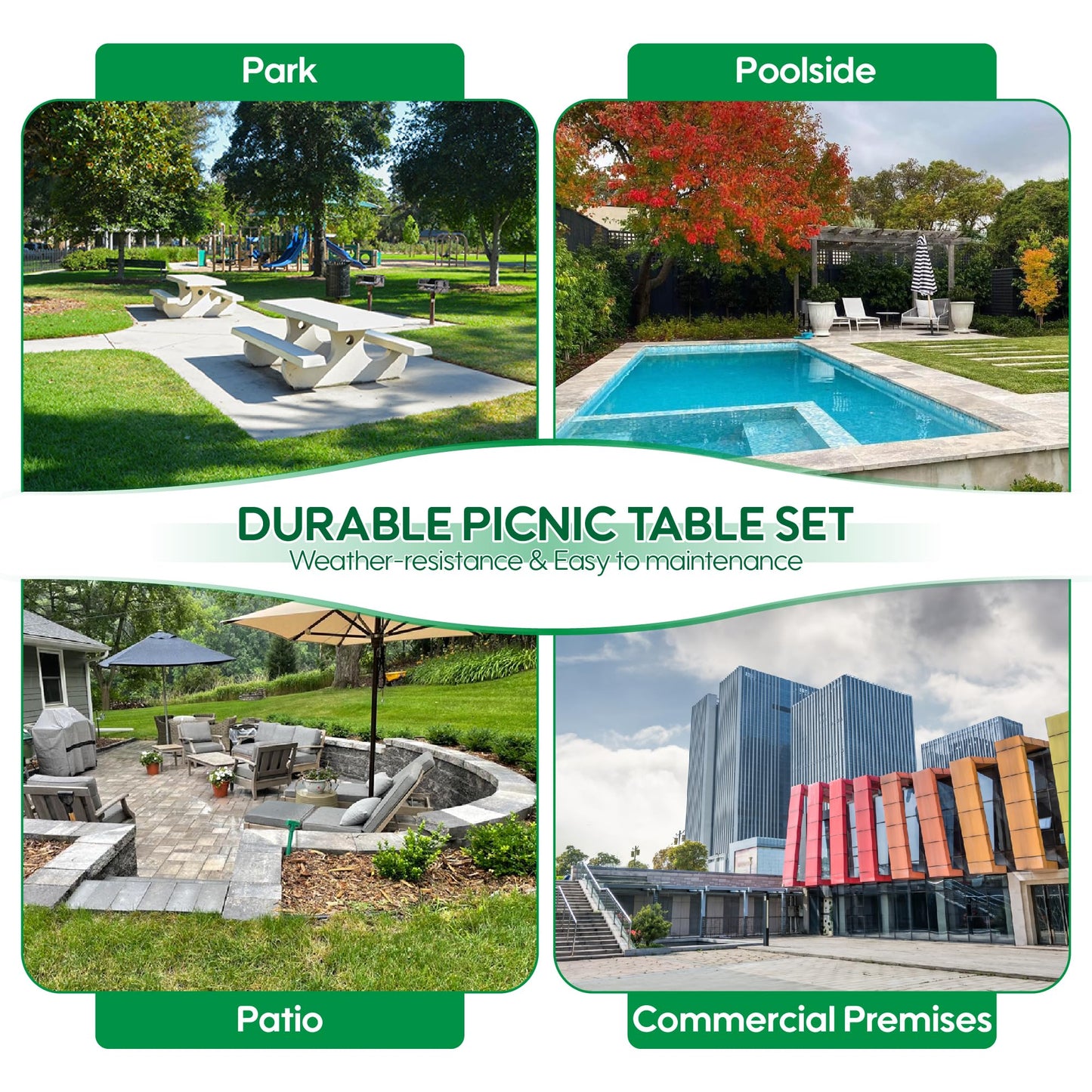 4FT Metal Picnic Tables for Outdoors, Commercial Rectangular Picnic Table and Bench Set for Outside, Patio, Garden, Backyard, Porch, Surface Mount, Grey