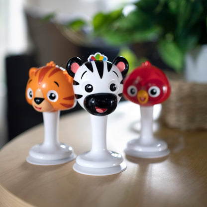 Baby Einstein Rattle & Jingle Trio High Chair Suction Toys Take-Along Musical Rattle Set Age 6 Months +, Multicolor, 3 Count